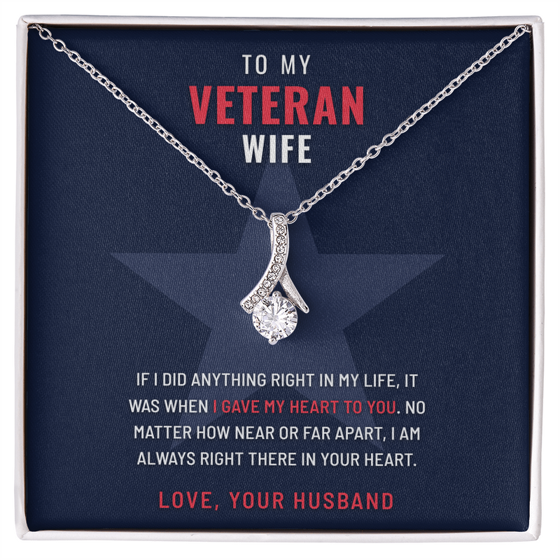 Veteran Wife Ribbon of Hope necklace with Gave My Heart to You message card – The Military Gift