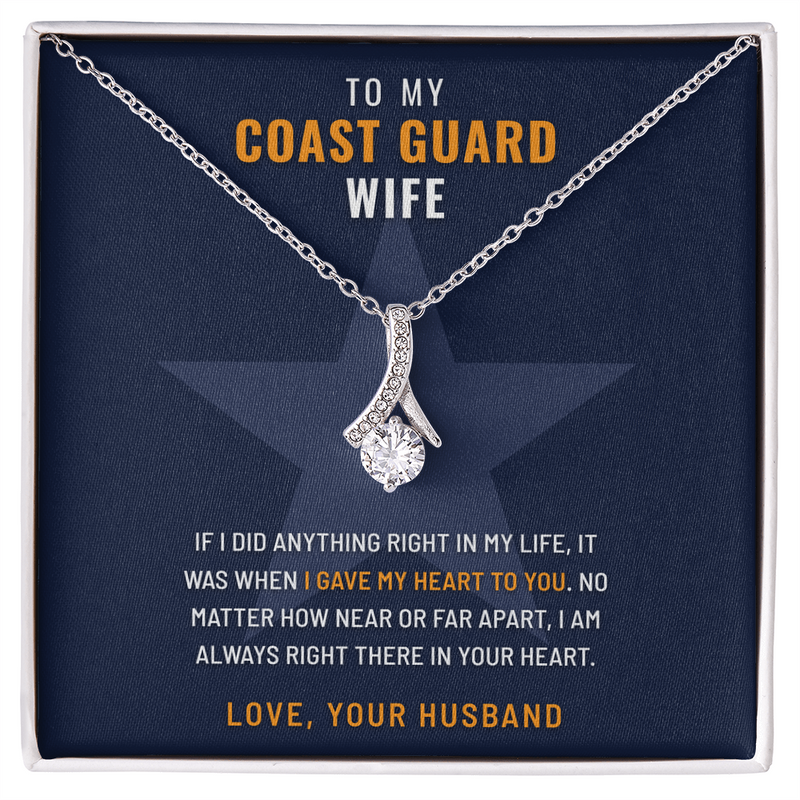 Coast Guard Wife Ribbon of Hope necklace with Gave My Heart to You message card – The Military Gift