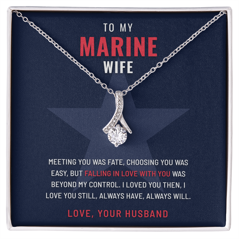 Marine Wife Ribbon of Hope necklace with You and Only Ever You message card – The Military Gift