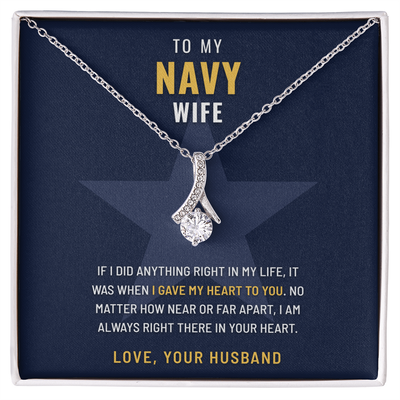 Navy Wife Ribbon of Hope necklace with Gave My Heart to You message card – The Military Gift