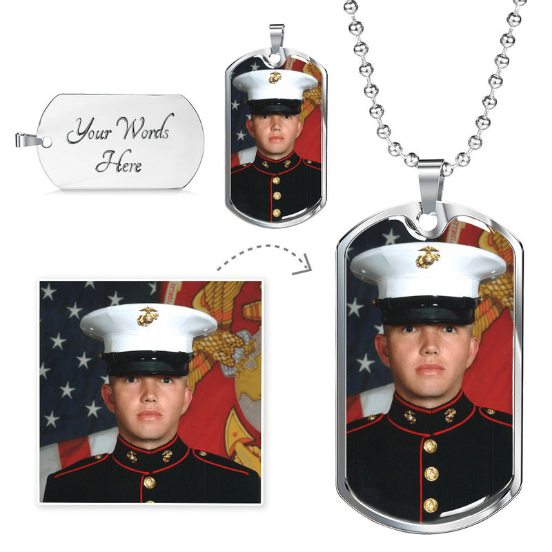 Personalized photo dog tag necklace, a military keepsake
